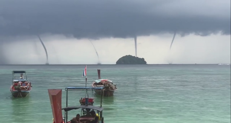 Four Simultaneous Waterspouts Stun Tourists Off Thai Island