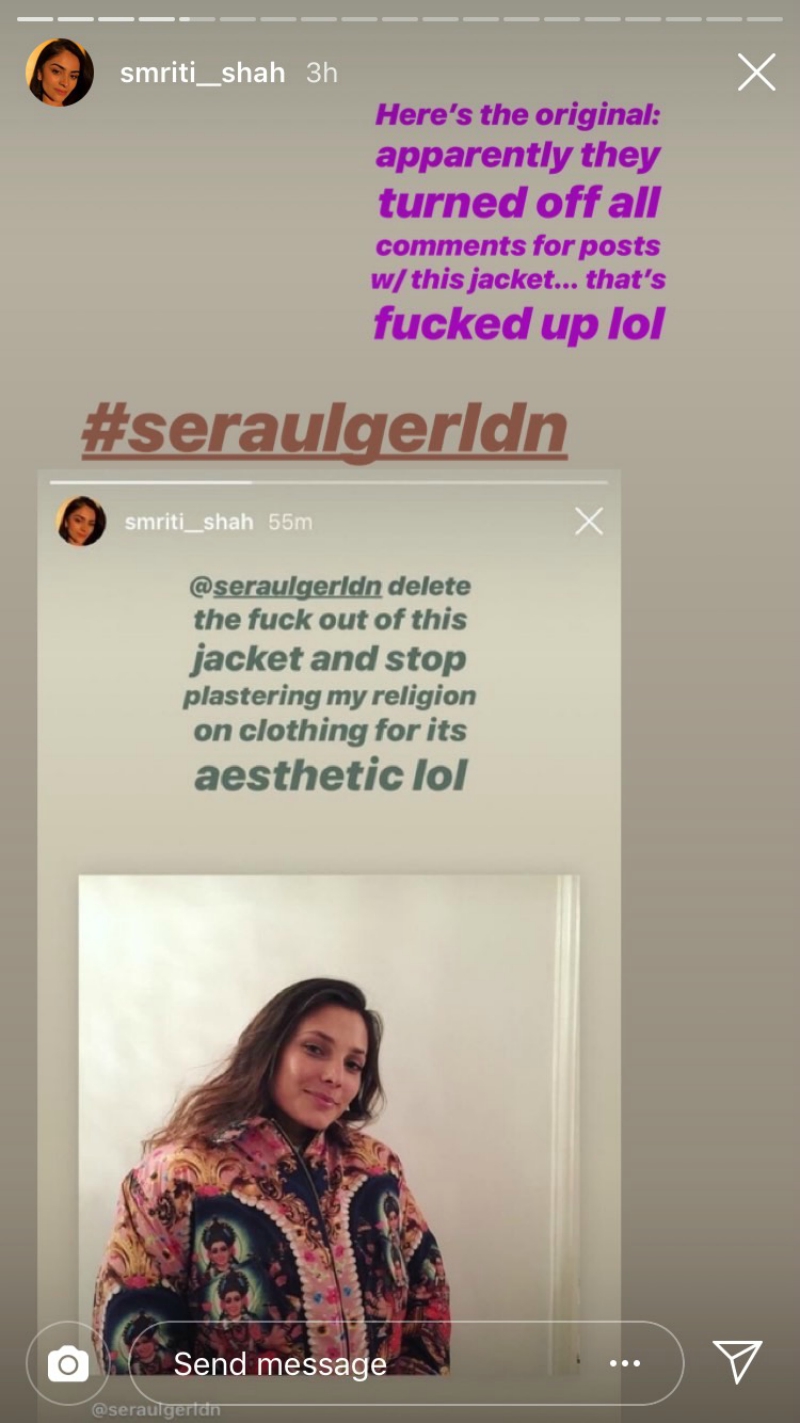 Sera Ulger, based in Dalston, East London released a swimsuit, jacket, and a pair of trousers containing the image in January, apologizing later for offending the Hindu community “without meaning to.”