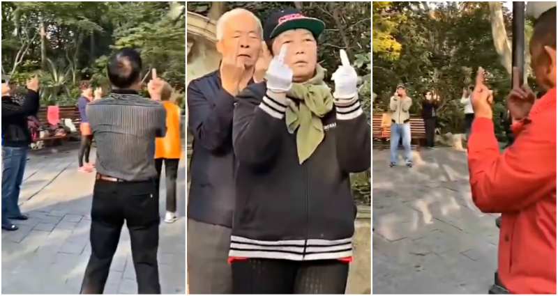 Chinese Elderly Give the Middle Finger While MEDITATING