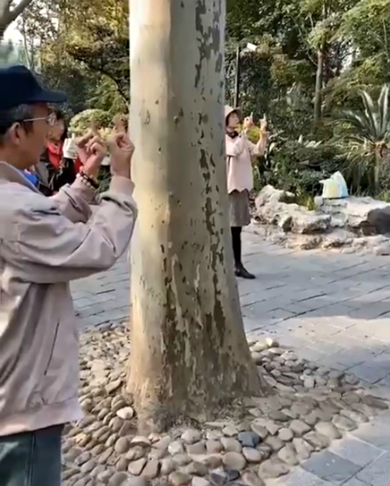 A video of a group of elderly people raising their middle fingers during a meditation session at a park in Shanghai has gone viral on social media.