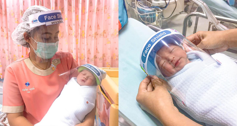 Newborn Babies Get Mini Face Guards for Protection in Thailand