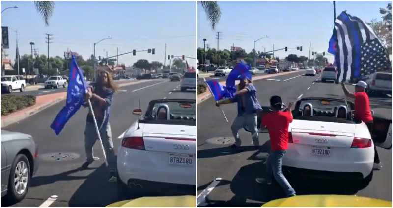 Man Steals Flag From Pro-Trump Vietnamese Americans on the Road