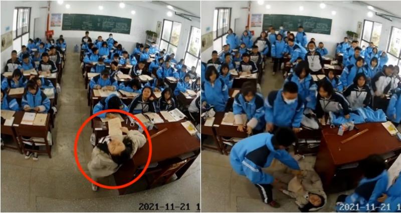 Brave schoolchildren in China rescue pregnant teacher as she faints in class