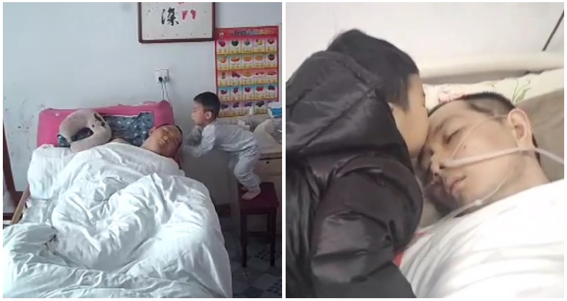Video of 3-year-old boy using a stool to care for his dad, who is in a vegetative state, goes viral