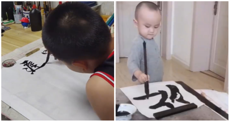 Chinese cousins aged 3 and 8 go viral for their impressive calligraphy skills