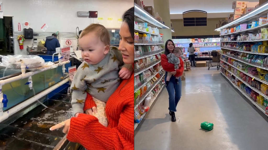 Olivia Munn brings her son to an Asian market