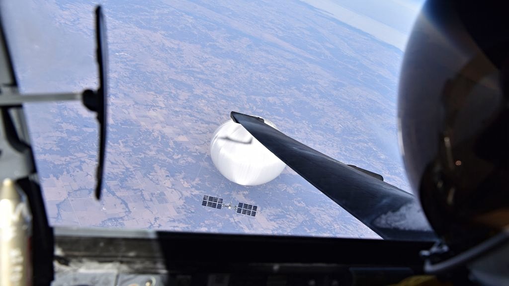 Chinese spy balloon seen from the cockpit of a U-2 spy plane