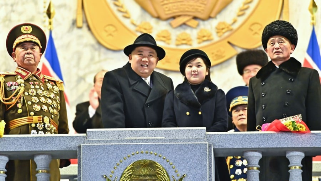 North Korean Supreme Leader Kim Jong-un and his daughter, Kim Ju-ae, at the 75th anniversary of the Korean People's Army (KPA) on Feb. 8, 2023