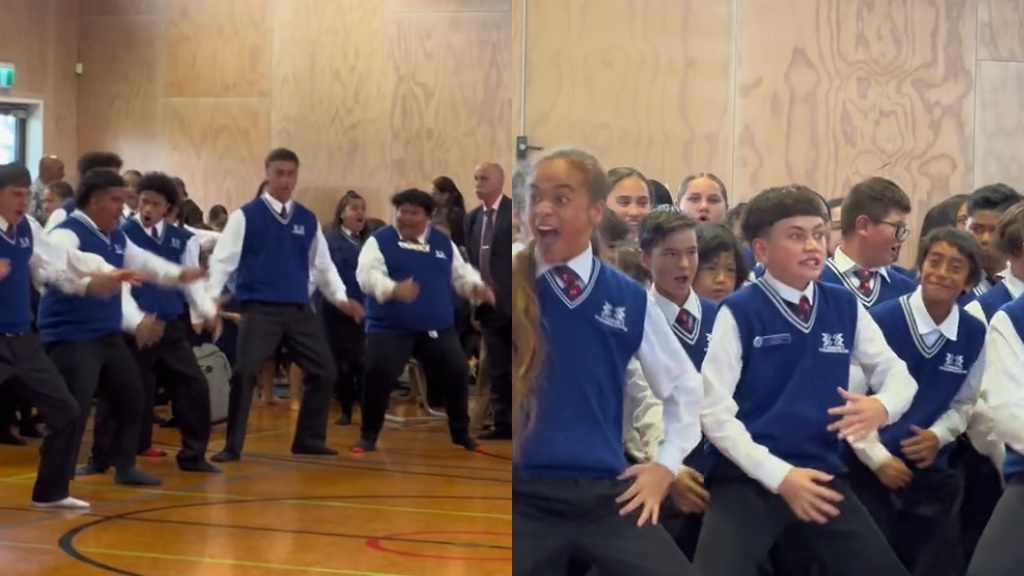 Students in New Zealand performing a haka
