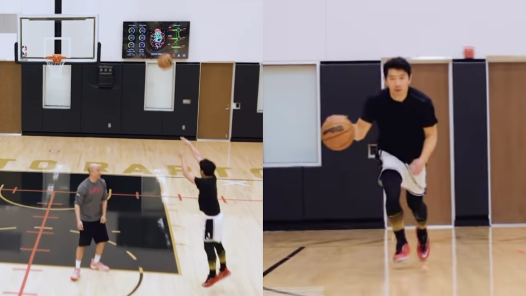 Simu Liu playing basketball