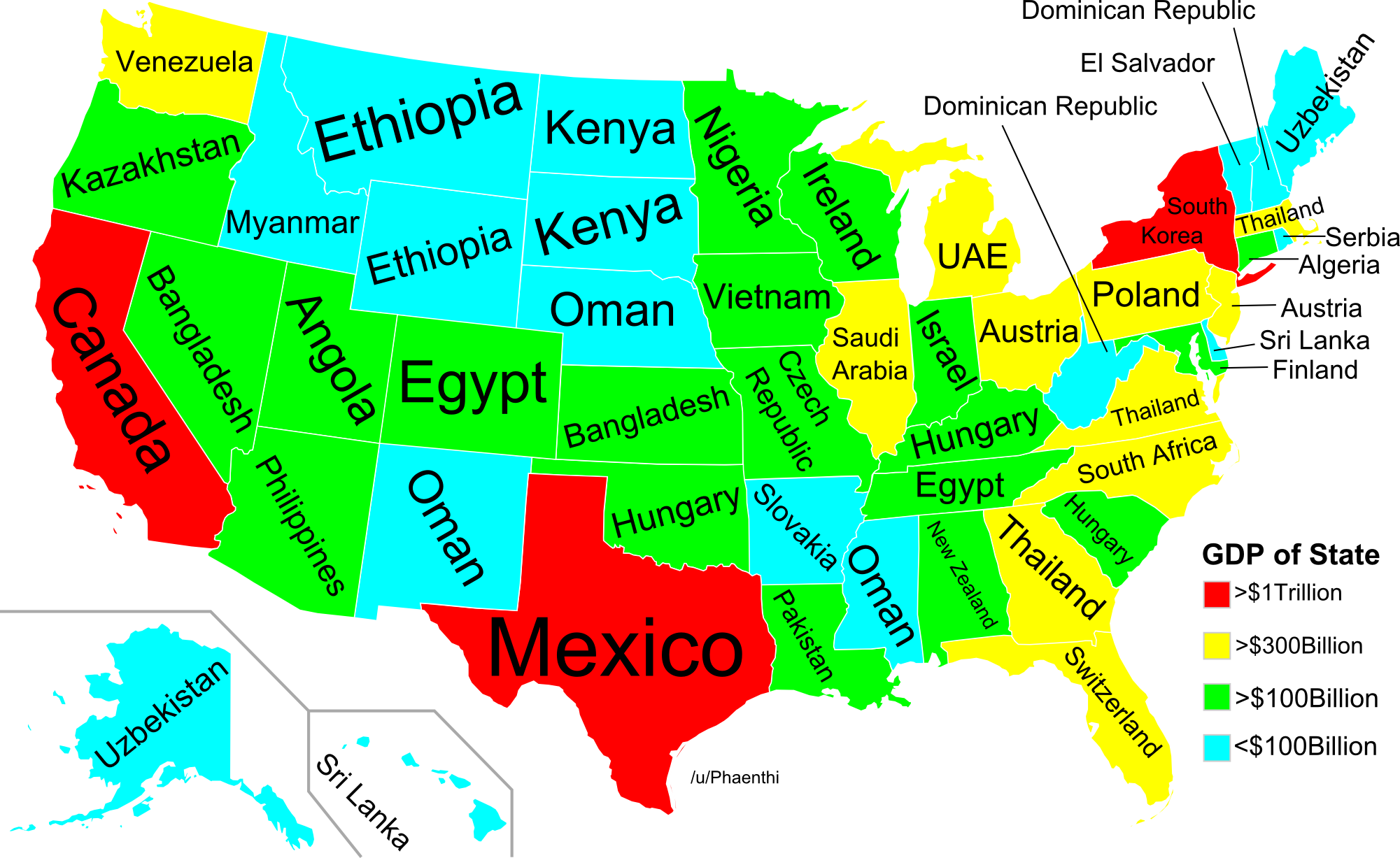 This Map Shows Which American States are Richer Than Entire Countries