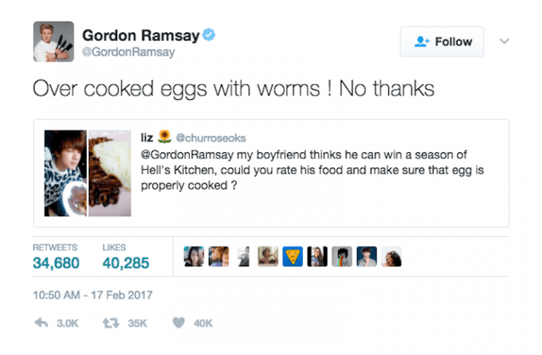 Gordon Ramsay Roasts K-pop Star’s ‘Overcooked Eggs With Worms’ on Twitter