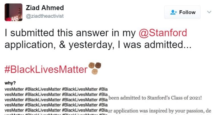 Bangladeshi Teen Gets into Stanford After Writing #BlackLivesMatter 100 Times on College Essay
