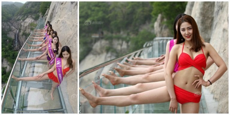 Bikini-Clad Models in China Strike Poses on Death-Defying Glass Skywalk