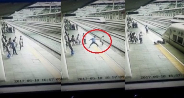 Chinese Railway Worker Narrowly Saves Suicidal Student Jumping in Front of Train
