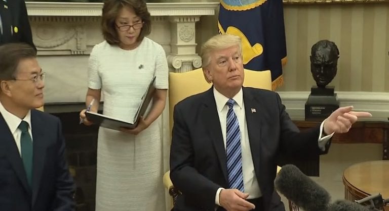 Watch Trump Scold Korean Media for Knocking Down a Table at the Oval Office