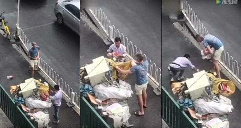 Netizens Praise Foreigner For His Act of Kindness in Helping Chinese Scrap Collector