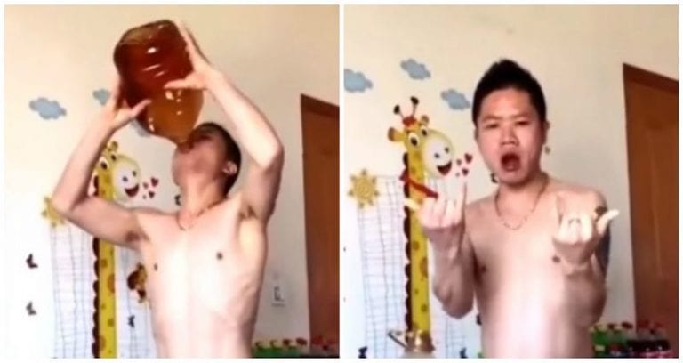 Chinese Man Drinks a Giant Bottle of Cooking Oil in 40 Seconds