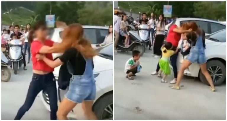 Moms Brutally Fight Over Parking Spot at School in China While Crying Children Watch