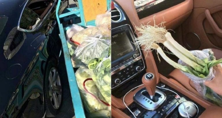 Bentley Owner in China Kindly Accepts Free Green Onions From Elderly Vegetable Vendor Who Hit His Car
