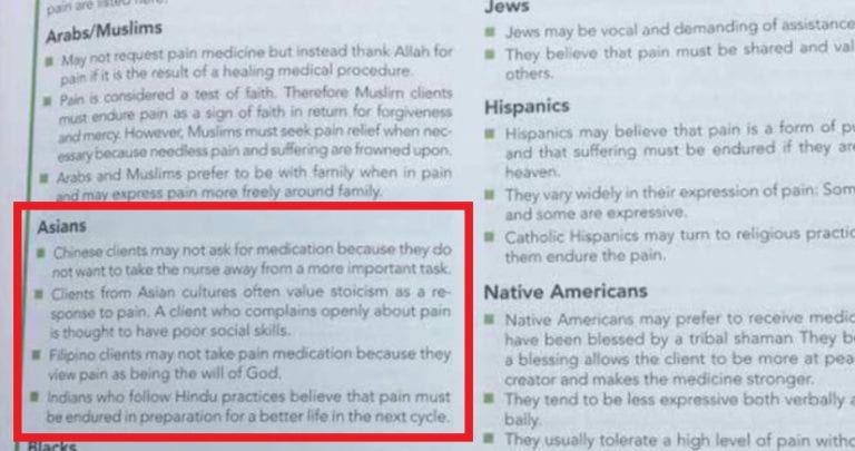 Nursing Textbook Pulled After Stereotyping How Asians, Other Racial Groups Deal With Pain