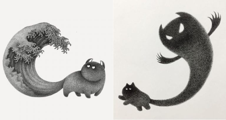 Malaysian Artist Creates Puffy Cat Art Using Only Short, Thin Lines and It’s Too Darn Cute
