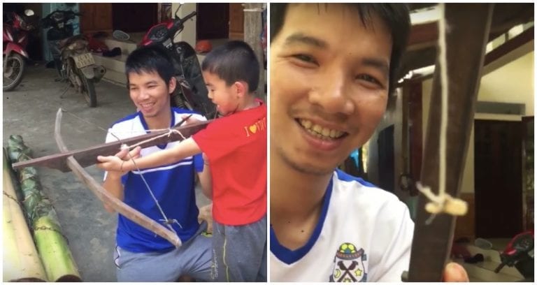 Cool Dad in Vietnam Helps Son Pull a Loose Tooth Using a Crossbow