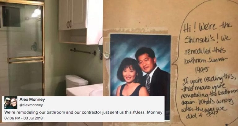 Bay Area Couple Discovers Adorable Hidden Message While Redoing Their Bathroom