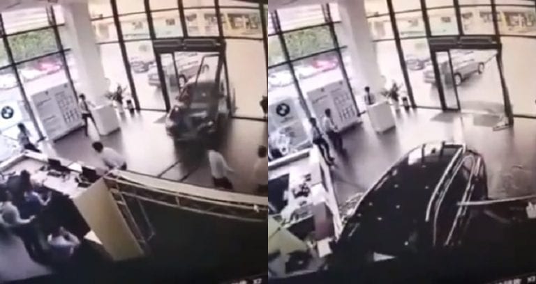 Woman Test Drives New BMW in China, Immediately Crashes into Dealership