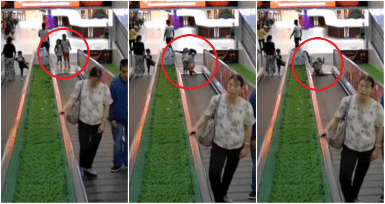 Terrifying Video Captures Moment Girl Falls Through a Moving Walkway in Chinese Mall