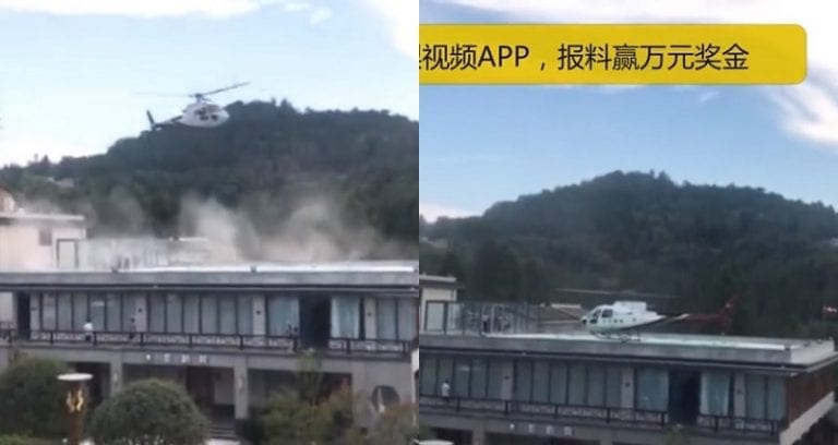 Chinese Billionaire Visits His Rural Hometown By Landing a Helicopter on a House Roof