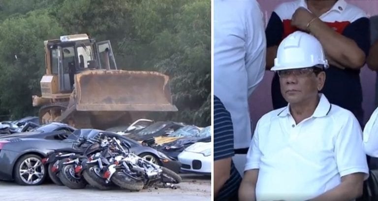 Philippine President Watches Bulldozer Destroy $5.6 Million Worth of Smuggled Supercars