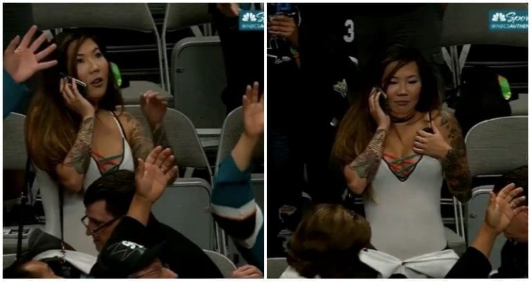 San Jose Sharks Fan Catches Hockey Puck Like a Ninja Using Her Chest
