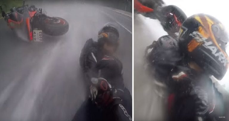 Terrifying Video Shows Motorcyclist Shielding Girlfriend From Near-D‌‌e‌a‌th A‌cc‌i‌d‌ent on Thai Freeway