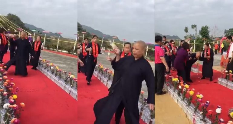 Buddhist Master Throws Up on Carpet After Spinning for 4 Minutes Straight During Ceremony