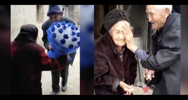 97-Year-Old Man Gives His Wife, 99, Roses on ‘Chinese Valentine’s Day’