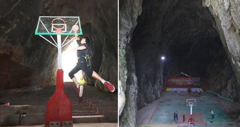 Chinese Village Builds Epic Basketball Court in Massive Cave
