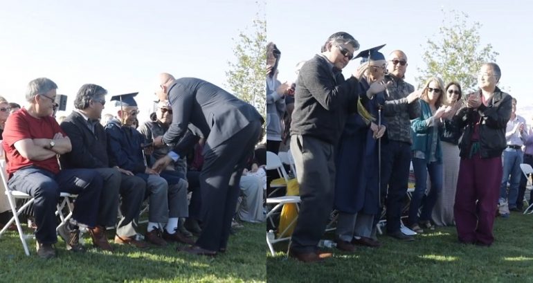 Grandpa Who Didn’t Finish High School Because of WW2 Concentration Camps Graduates With Grandson