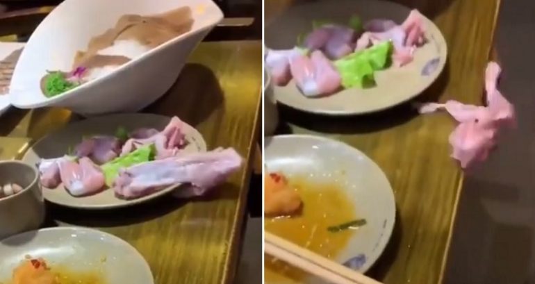 Horrified Diners Scream as Piece of ‘Zombie’ Chicken Jumps Off a Plate at a Restaurant