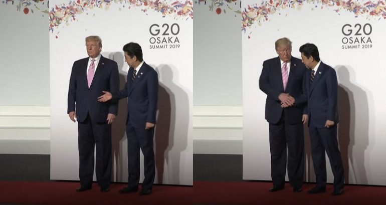 Shinzo Abe Struggles to Get Trump’s Attention for Awkward Handshake