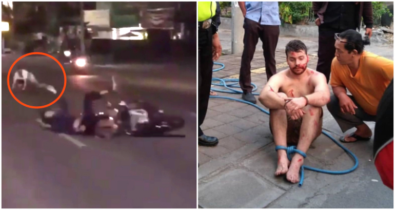 Drunk Australian Man Arrested in Bali for Fly-Kicking Motorcyclist, Throwing Himself at Moving Car