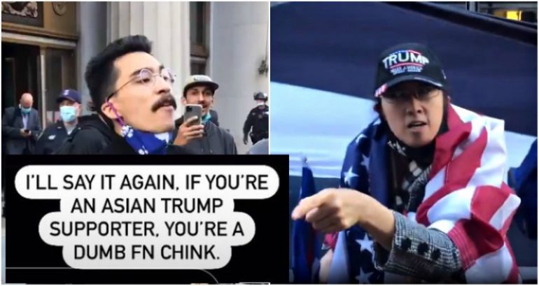 Biden Supporter Caught on Video Repeatedly Calling Asian Trump Supporter ‘Chink’