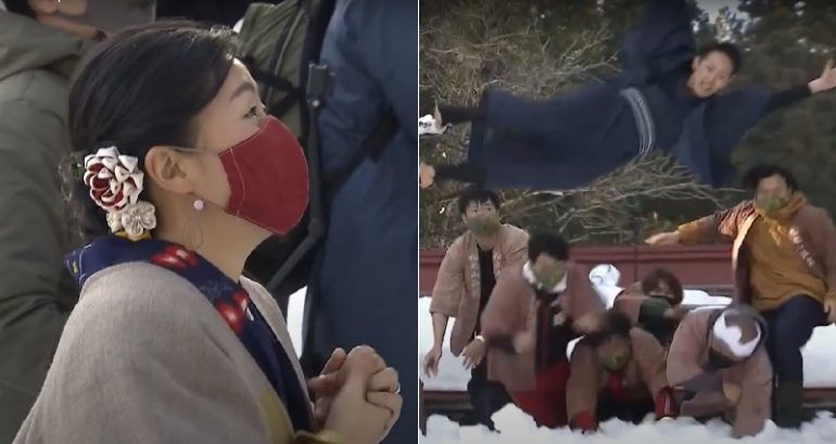Japanese Ritual Gets New Husbands Drunk to Throw Them Off a Snowy Cliff