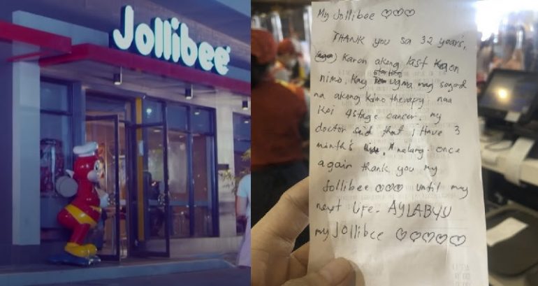 ‘Until my next life’: Customer with three months left to live pens final ‘thank you’ note to Jollibee before chemotherapy
