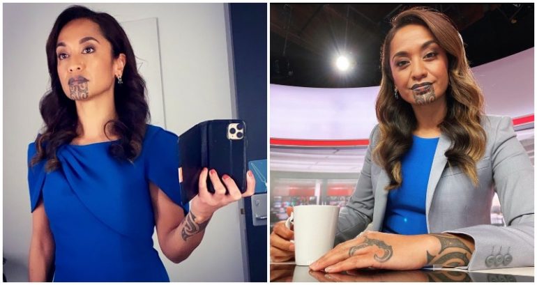 Journalist makes history as first person with Māori face tattoo to anchor mainstream news broadcast