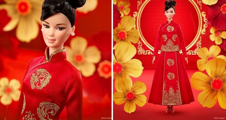Barbie 2022 Lunar New Year doll wears phoenix-embroidered qun kwa designed by acclaimed Guo Pei