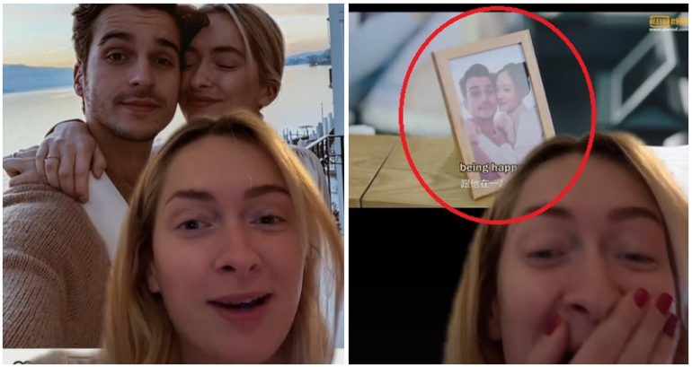 Woman is shocked to see photo of her and her boyfriend on Chinese TV show but with her head edited out