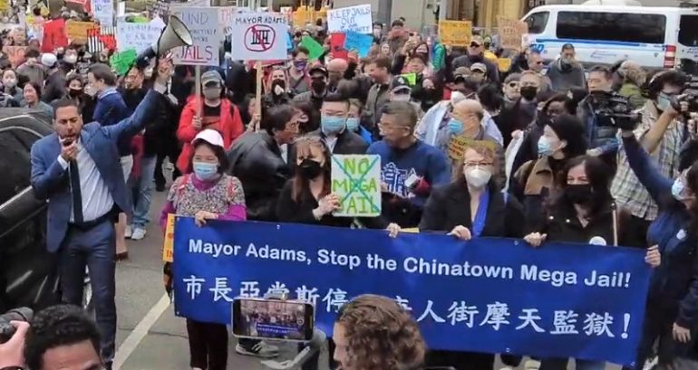 Protesters rally against 40-story ‘mega jail’ set to be built next to senior living center in NYC Chinatown