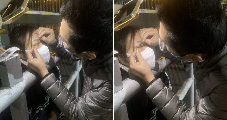 Shanghai woman in lockdown has to have her double eyelid surgery sutures removed at her complex’s gate