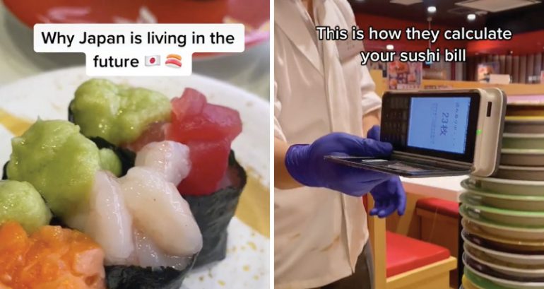 TikTok video showing how a conveyer belt sushi restaurant in Japan quickly calculates bills goes viral